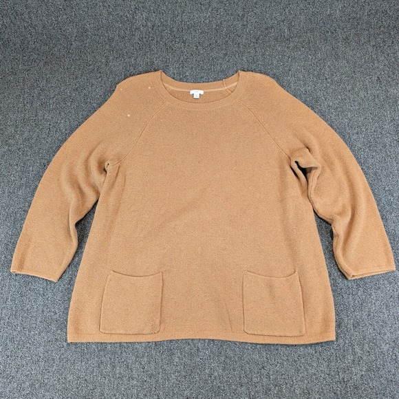 J. Jill Classic Minimalist Raglan Pocket Sweater Womens 2X Tan Camel Cotton Mix — photo 2
